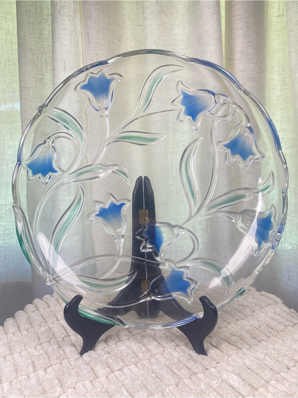 Vintage Mikasa Blossom Time Blue Bell Glass Centerpiece Platter 11" Floral MCM